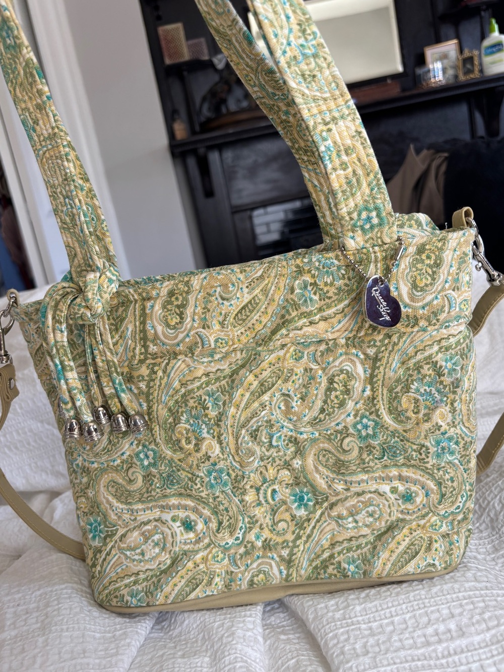 Donna Sharp Quilted Paisley Handbag with Crossbody Tassels and Charm NWOT